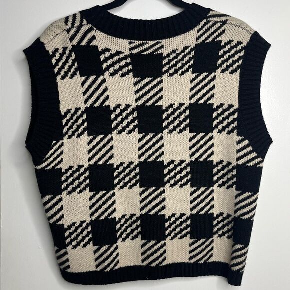 SHEIN Checkered Sweater Vest Black and Cream Size Small - Picture 3 of 3